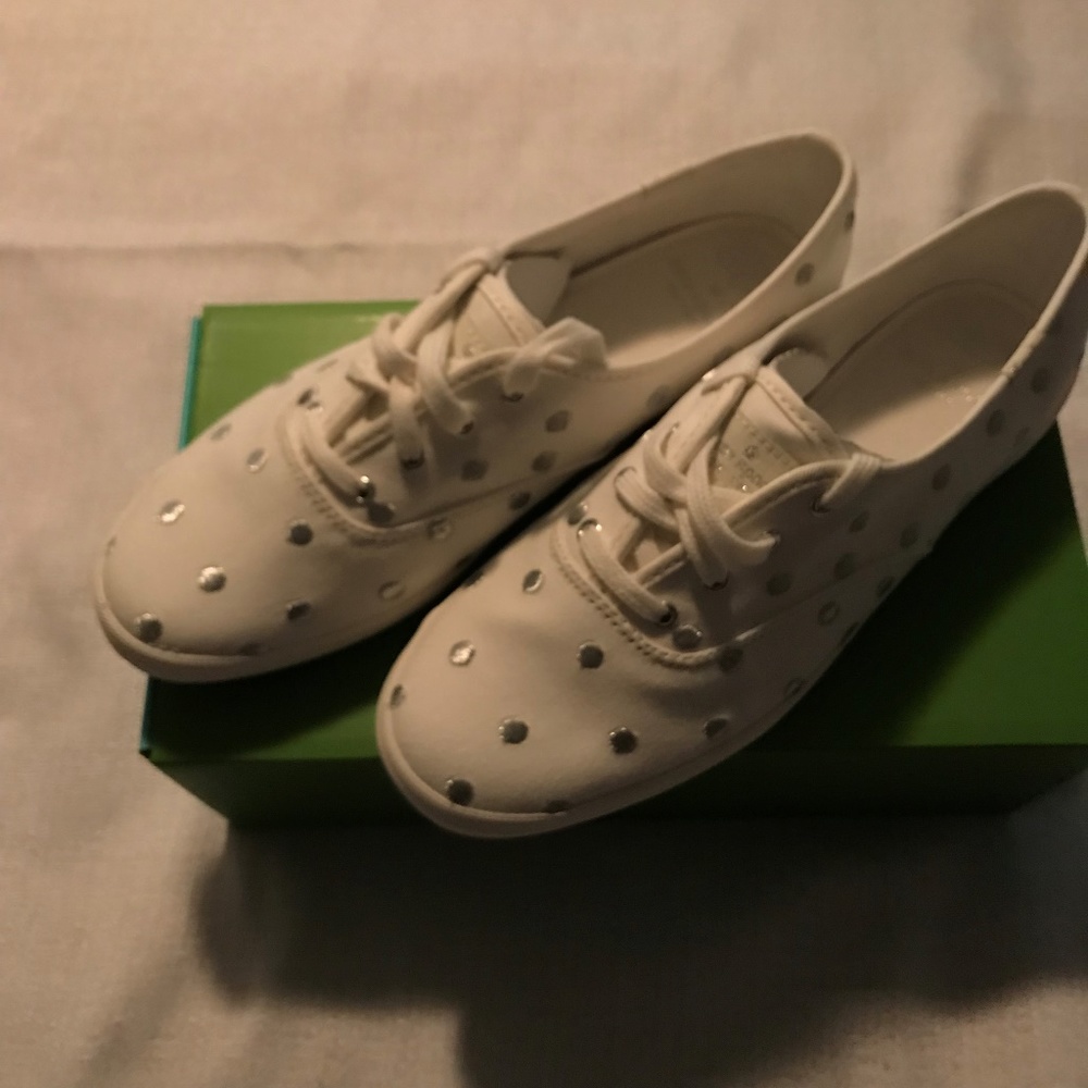 Kate Spade White/Silver Dots Sneakers NIB
